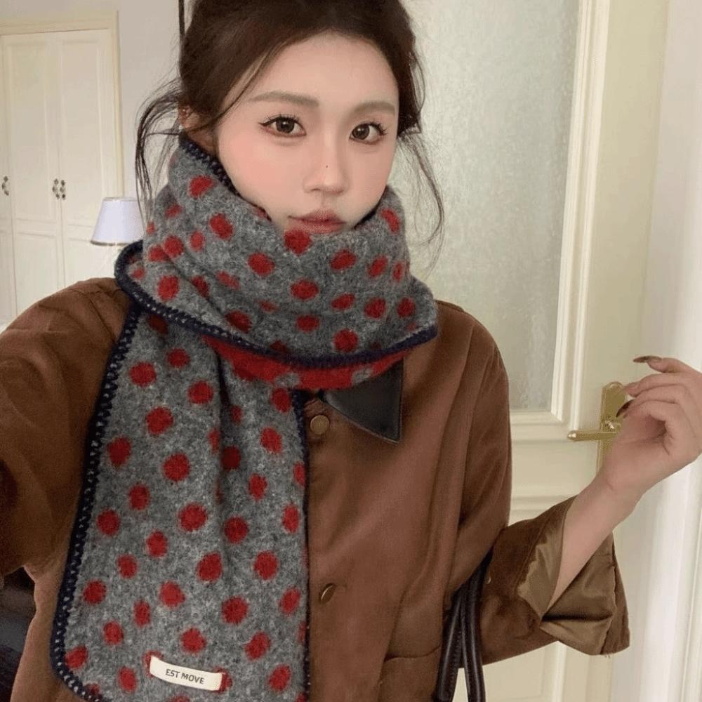 Korean Style Polka Dot Scarf Keep Warm Winter Neck Scarf Vintage Double-Sided Scarf Winter