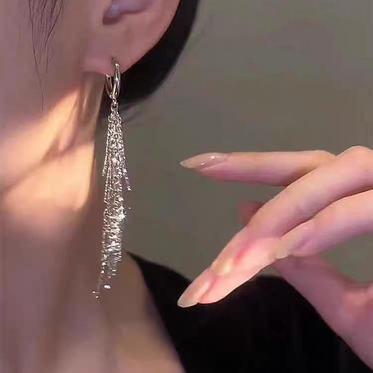 Elegant Gold & Silver Long Tassel Earrings with Silver Needle Backs - Light Luxury Design for Women