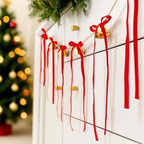 12 Pcs Velvet Bows with Jingle Bell Vintage Christmas Ribbon Bows for Garland Wreath Christmas Tree Decoration