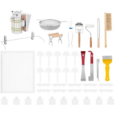 Beekeeping Tool Set: Smoker, Chisels, Grippers, Sieve, Traps, 37 Pcs