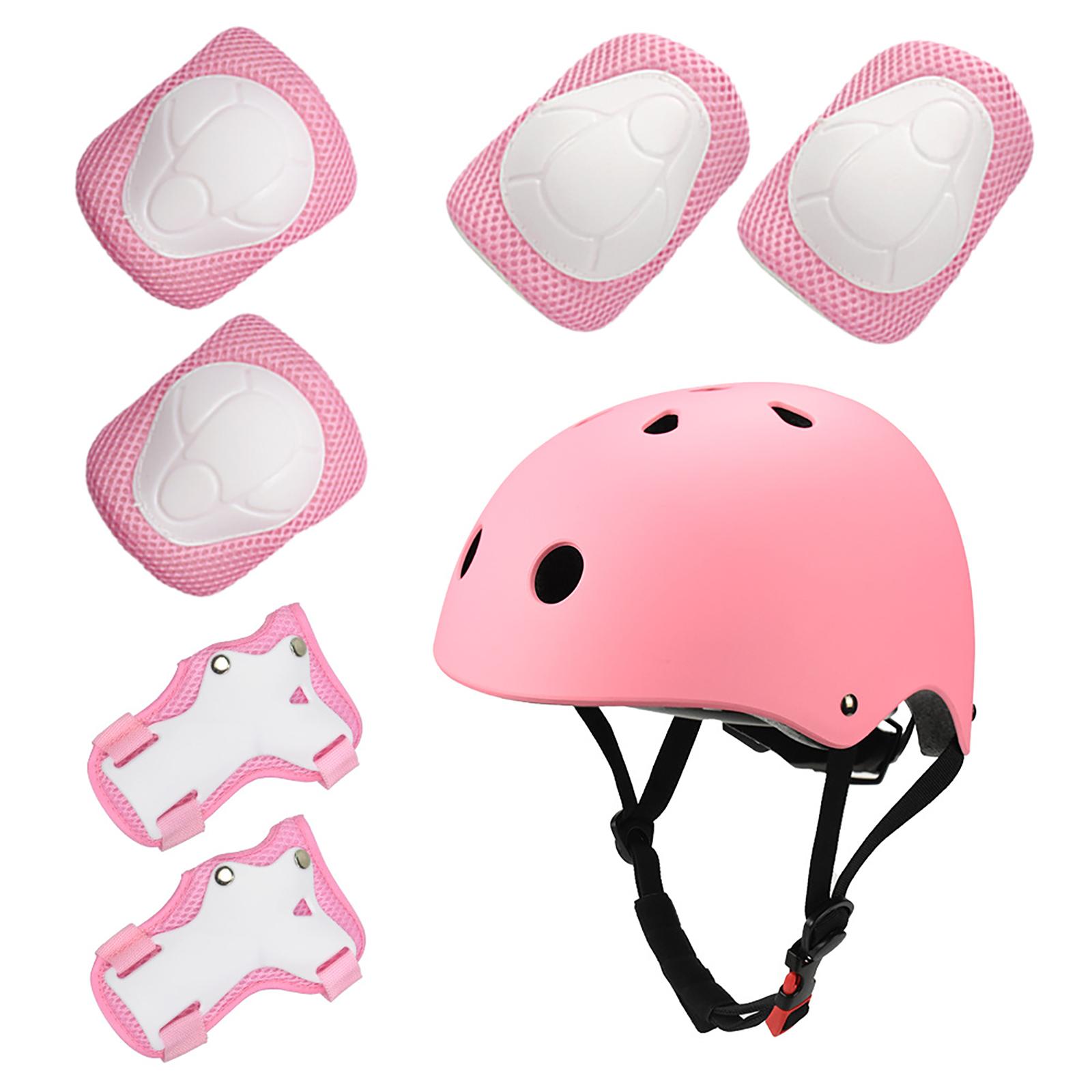

7pcs Skiing Protective Gear Extreme Sport Helmet Knee Wrist Pad Handguard (Pink) розовый