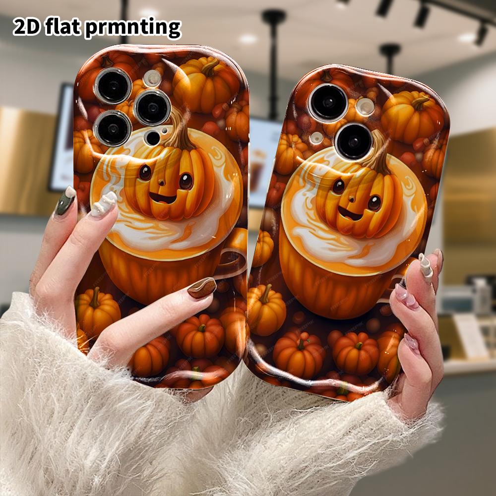 Phone Case: 2D Flat, Suitable for iPhone 18 17 16 15 14 13 12 Pro Protective Case, Phone Decoration, Cartoon Pumpkin Head, Halloween and Christmas Gif