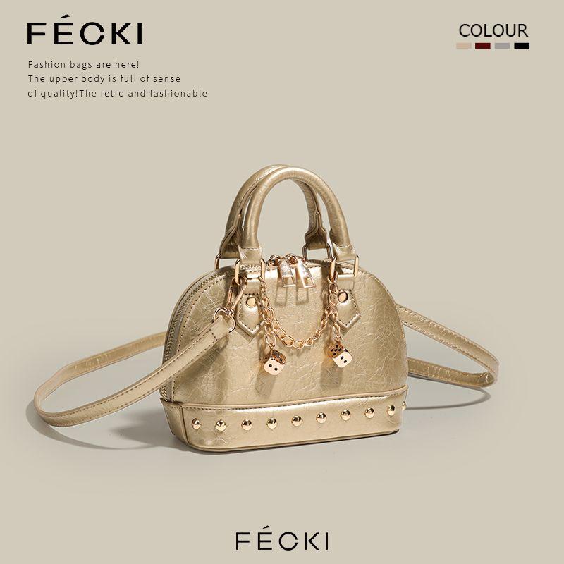 

Fecki Gold Style Classic Style Small Handbags 2025 New Arrival Tide Fancy Rivet Shell Bag Messenger Bag Gold
