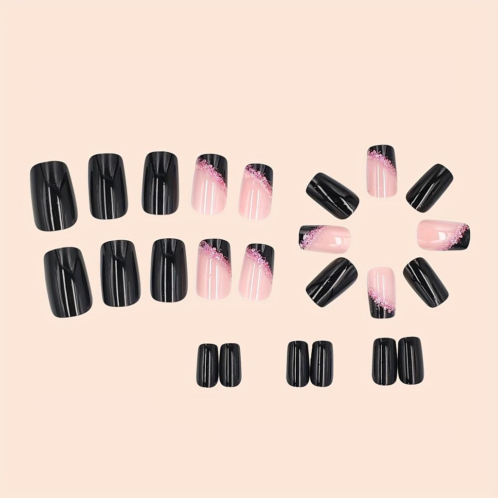 Cross-Border Fashion Easy Black Dazzling Nail Art, Classic Versatile Nude Color Removable Wearable Fake Nails