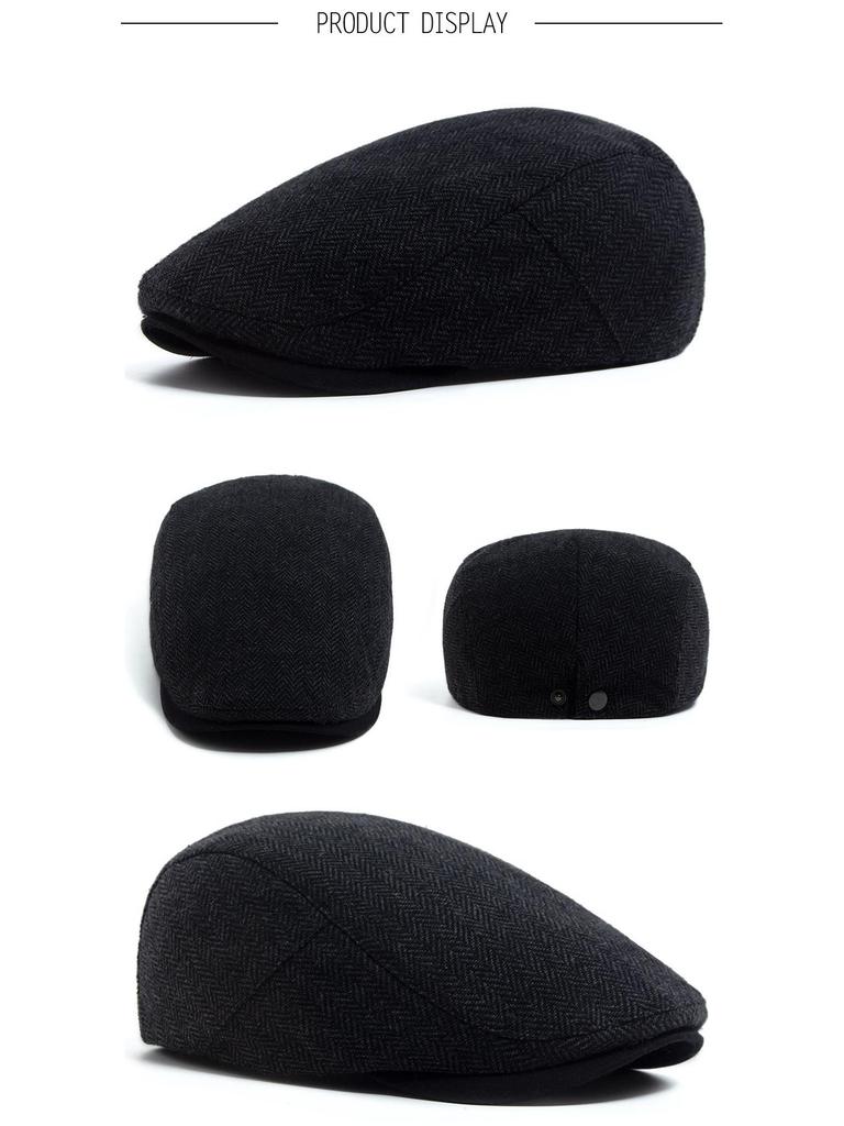 Retro British Herringbone Men's Beret: Autumn/Winter Literary Flat Cap - Trendy Large Head Size Duckbill Design