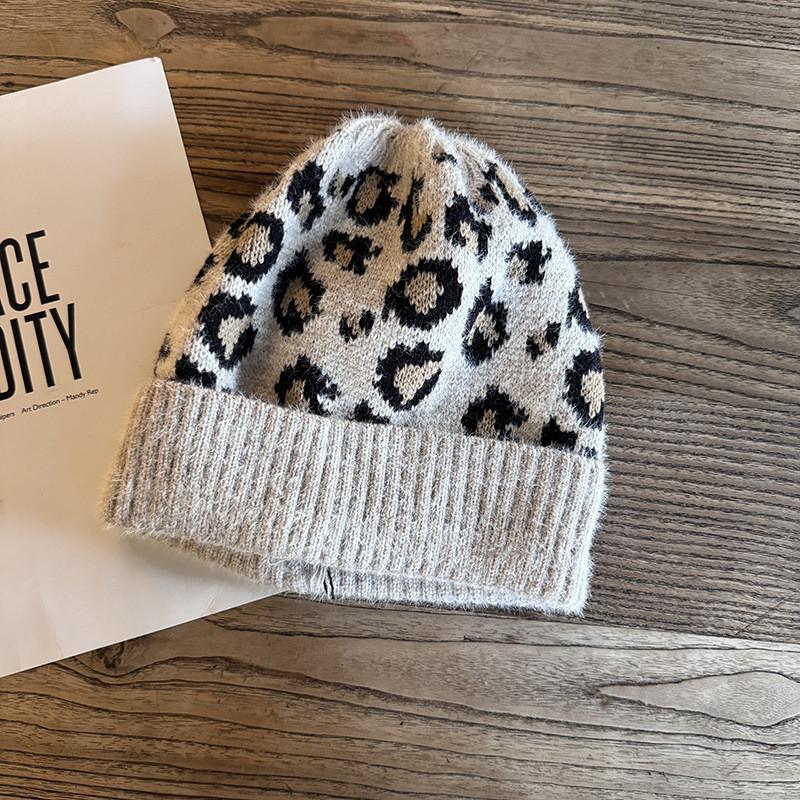 Leopard Print Knit Hat For Women Winter Warmth Breathability Fashionable Gift For Teens