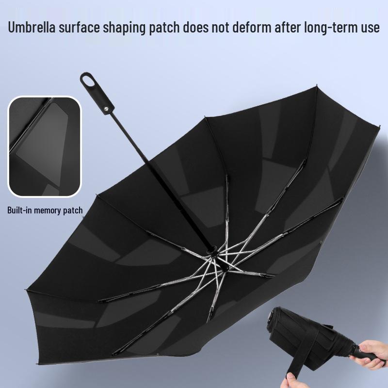 Memory Patch Three-Fold Automatic Umbrella: 8-Bone, Non-Folding, Dual-Use for Sun and Rain.