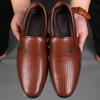Spring Men Loafers Leather Men Shoes Summer Hollow Breathable Oxfords Man Casual Shoes Slip on Formal Dress Shoes for Man