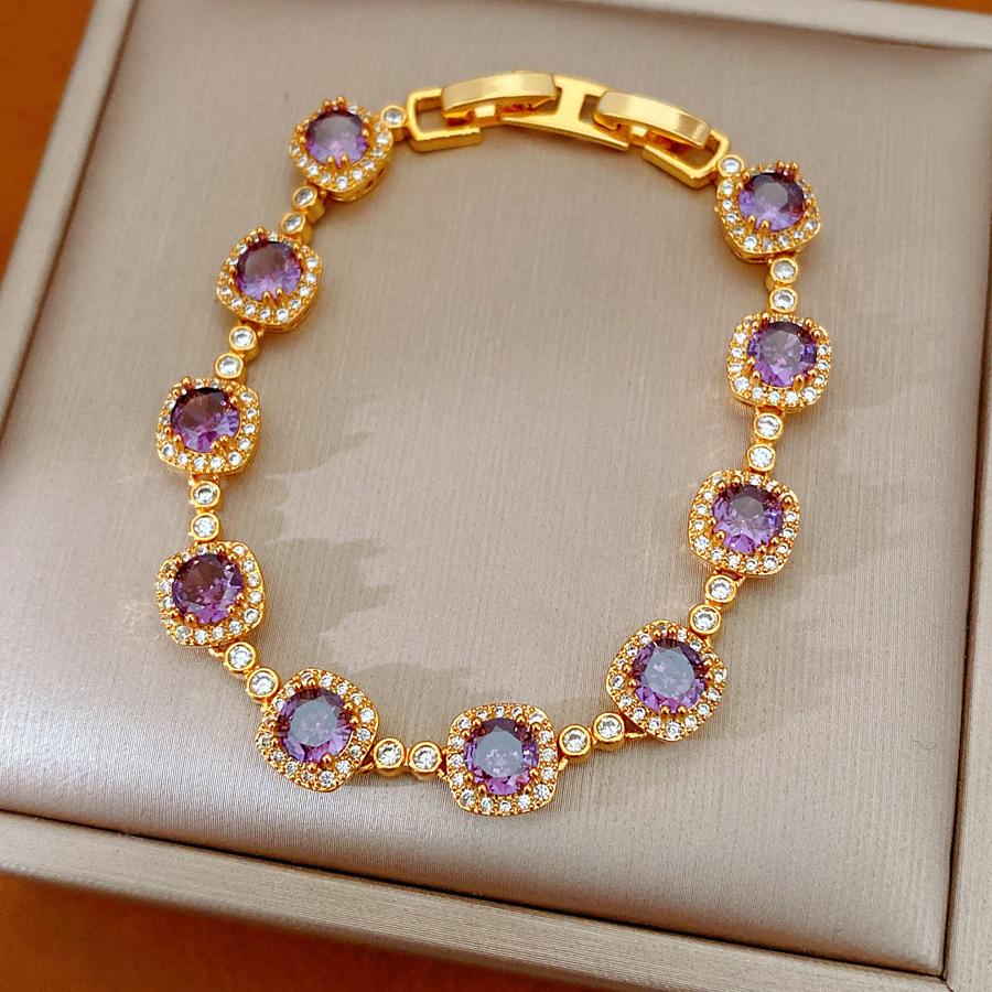 Lila Reim Vergoldetes Zirkon Armband: Luxuriöser & Modischer Handschmuck gray