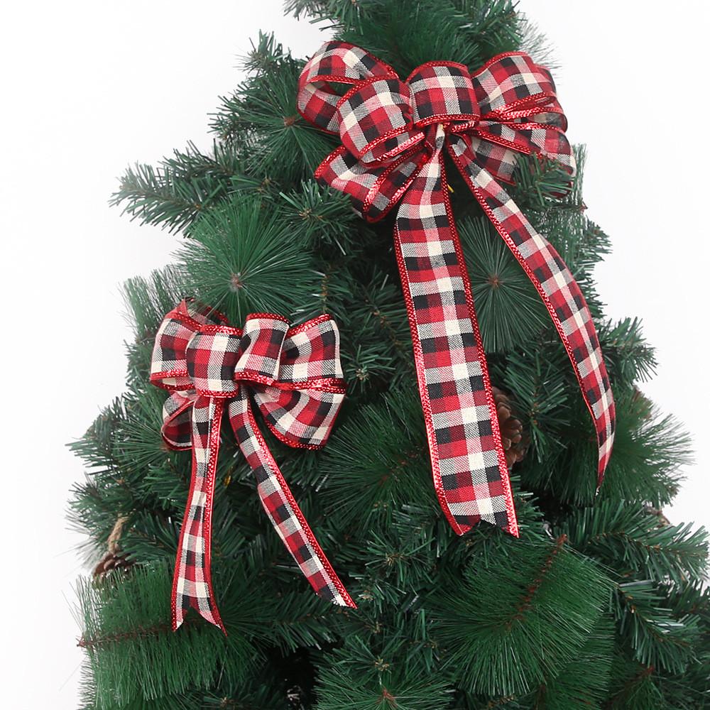 Large Decorative Plaid Bow For Christmas Tree Gift Box Festive Ribbon Door Hanger