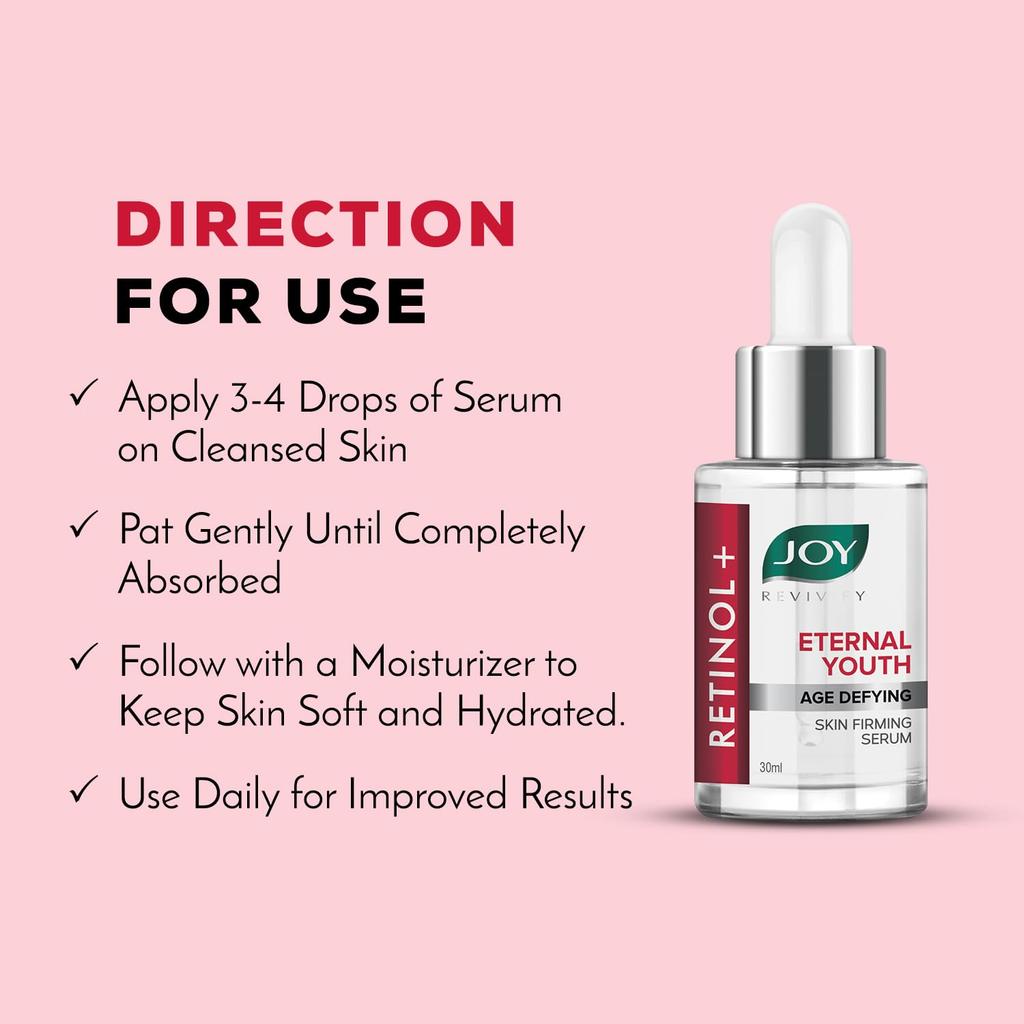 JOY Eternal Youth Retinol Face Serum 30ml Pack of 1 for Anti Ageing, Skin Firming, Hydration, and Daily Glow