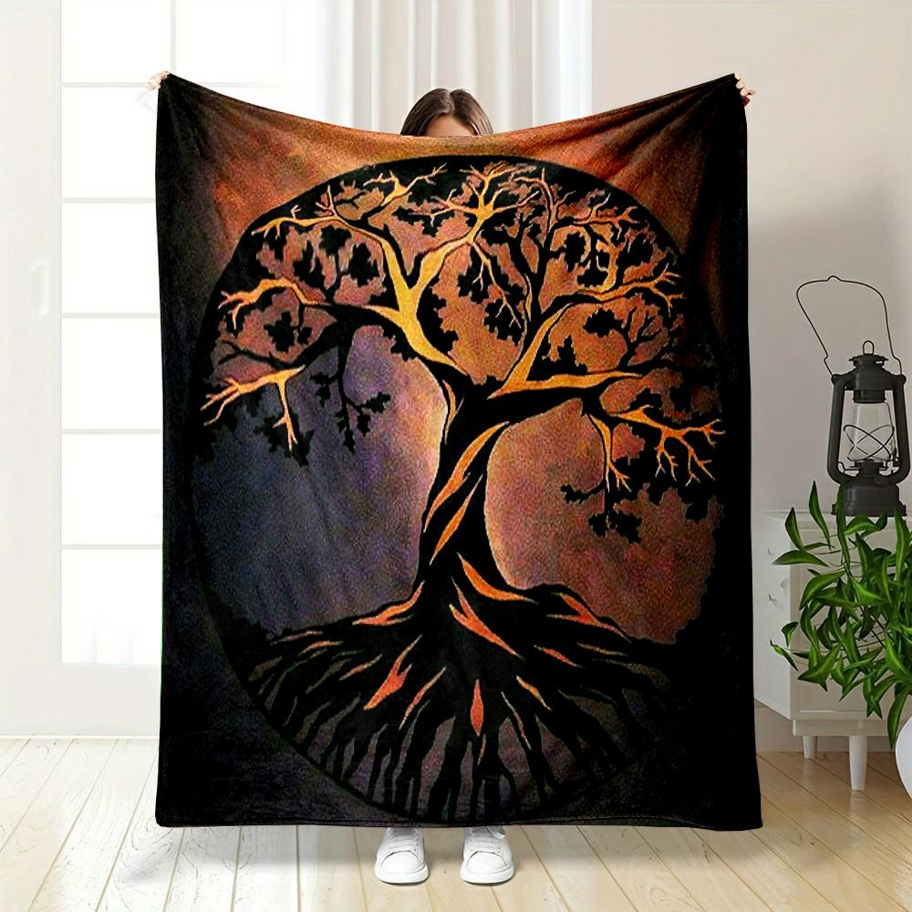 Tree of Life Symbol with Roots and Branches Patterned Flannel Blanket Perfect for the Bedroom Living Room, Sofa, or a Little Nap
