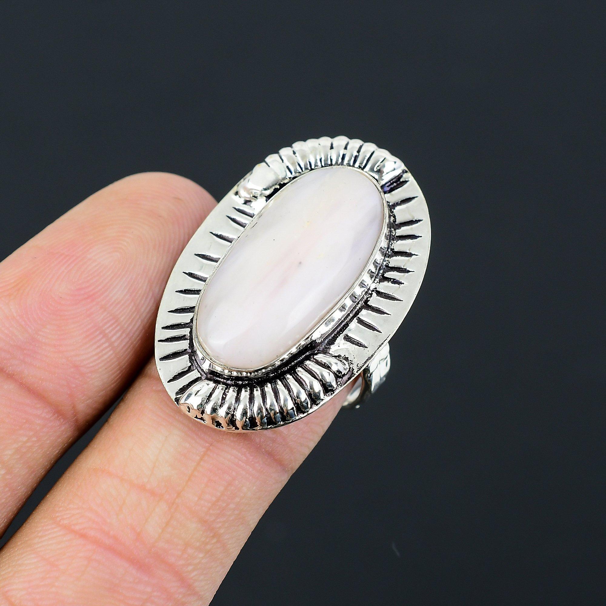

Sterling Silver Oval Natural Pink Opal Trendy Multi Stone Statement Ring Size 8 8