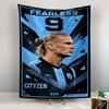 Tapestry Erling Haaland Manchester City 9 Fearless Light Blue Football Poster for Soccer Fan Cave Wall Art