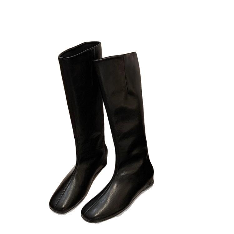 Grape Mother Has the Same Style, with an Inner Height Increase of 4cm~ Versatile Flat-bottomed Soft and Thin Boots Medium Tube Knight Boots Female G