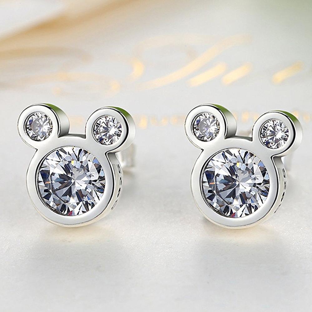 925 Silver Cute Dazzling Mouse Cartoon Stud Earrings For Women Girl Authentic Original Jewelry Gift