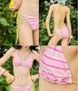 Retro Striped Women's Bikini Set with Sunscreen Long Sleeve Cover-Up