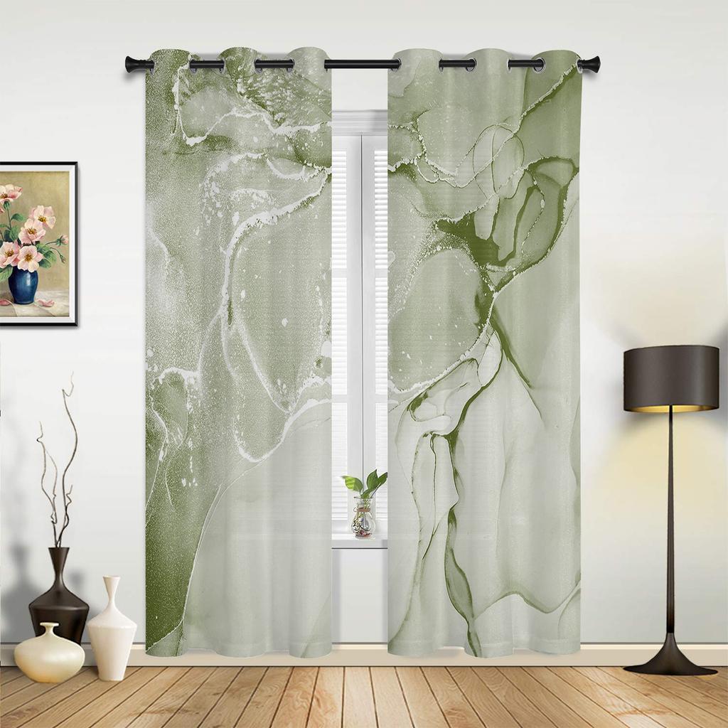 Sage Green Marbled Window Curtains for Living Room Home Bedroom Kitchen Decora Christmas Curtain