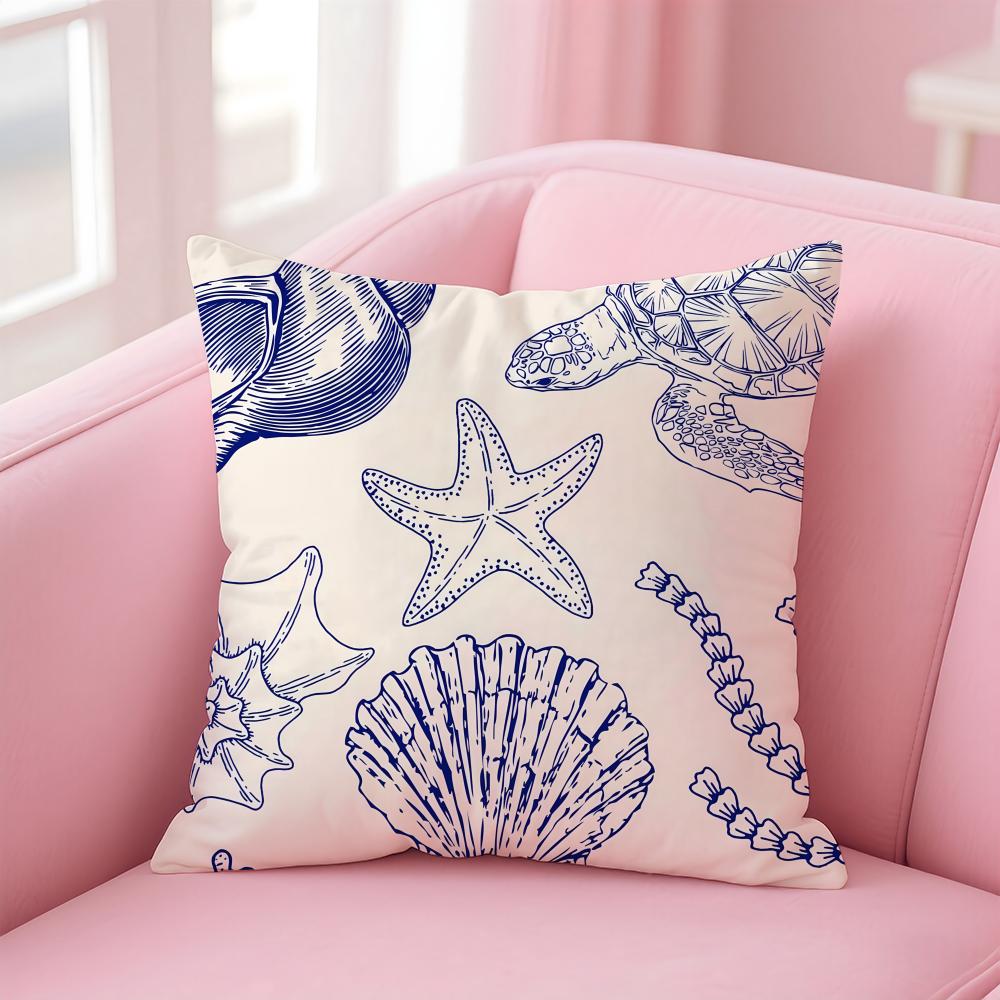 Marine Theme Rudder Anchor Animals Cushion Cover Pillow Case Soft Friendly Fabric  Concealed Zipper