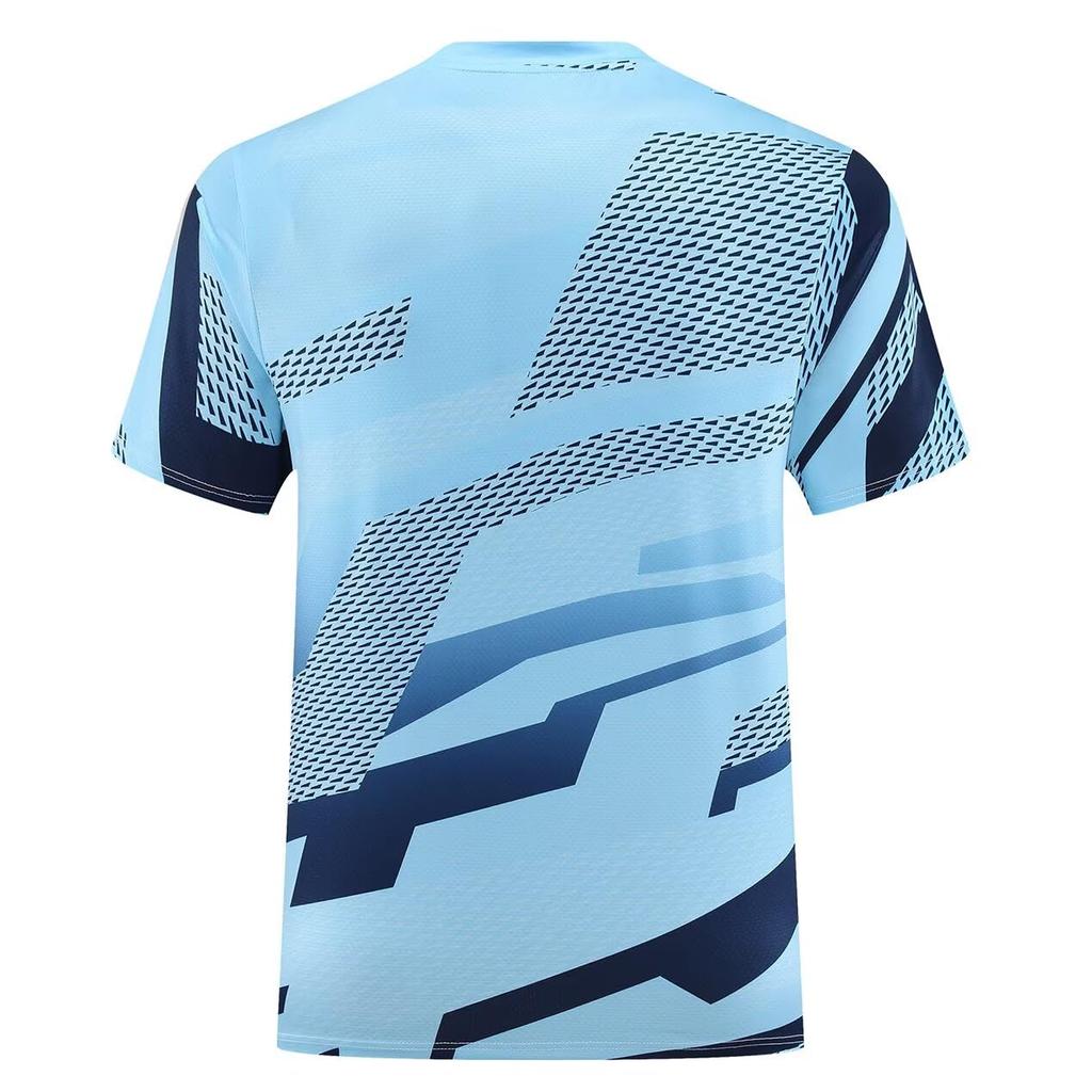 Anmurye Table Tennis Short Sleeve Sports Game Shirt with Abstract Geometric Badminton Strength Practice Stylish Summer Light Blue Size L Men's