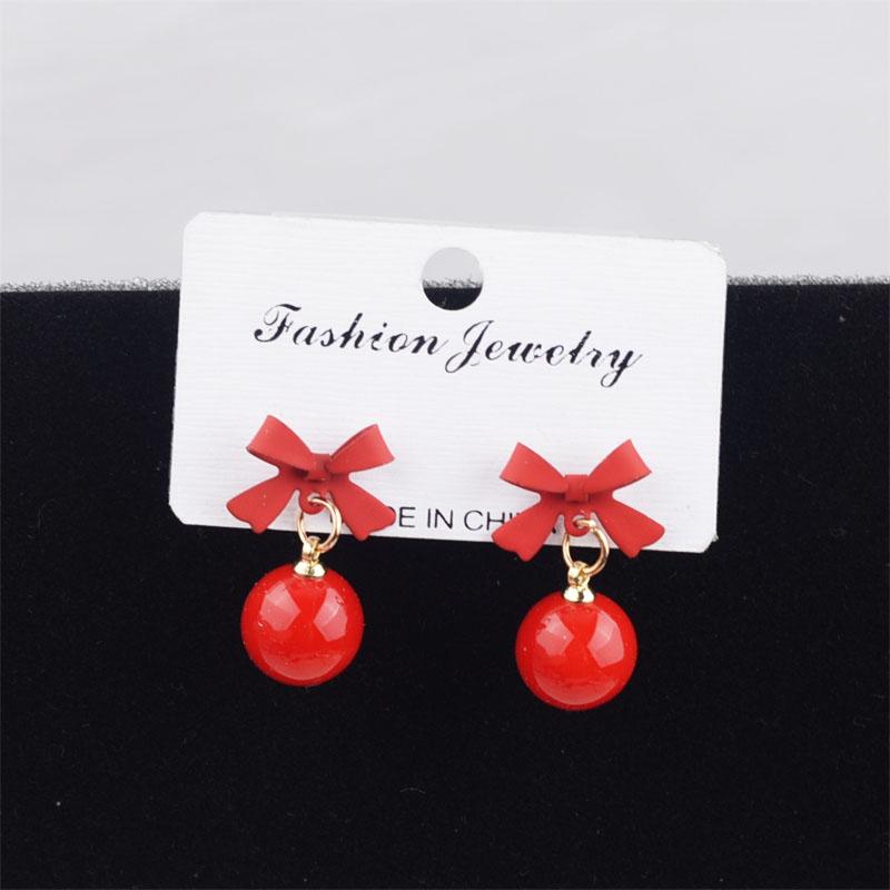 Black Red Bowknot Elegant Hanging Earrings Imitation Pearl Ball Pendants Korean Fashion Sweet Small Earrings Brincos 2025 New