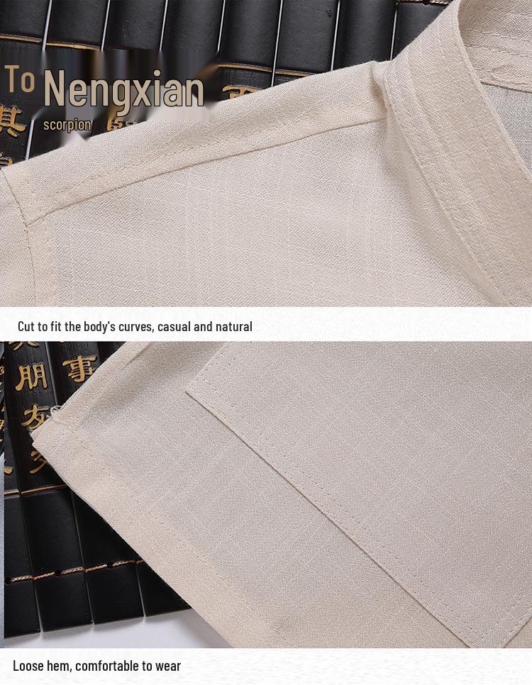 Men’s Summer Cotton Linen Tang Suit Top - Short Sleeve, Frog Button, Loose Fit, Casual Style for Middle-Aged & Elderly