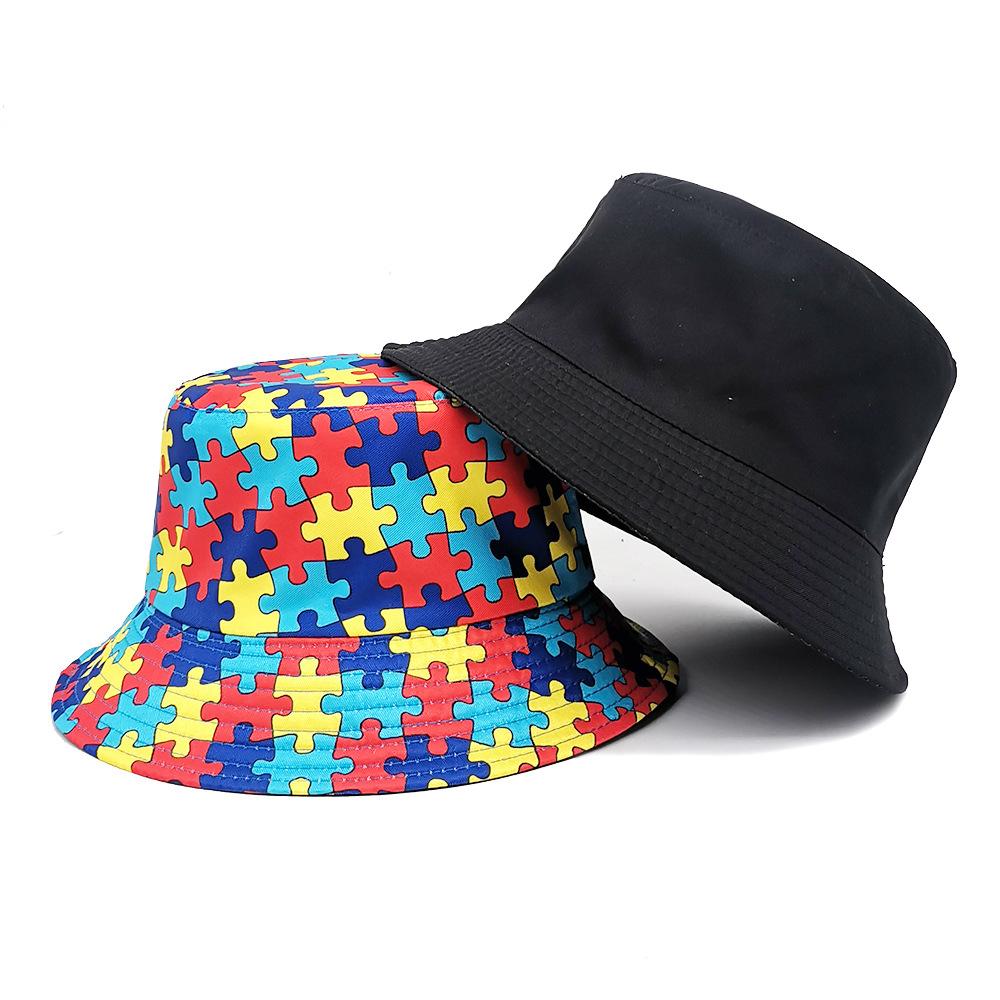 Blocks Pattern Panama for Women Men Summer Outdoor Sunscreen Bucket Hats Casual Fashion Decorate Fisherman Hat Female Sun Gorras
