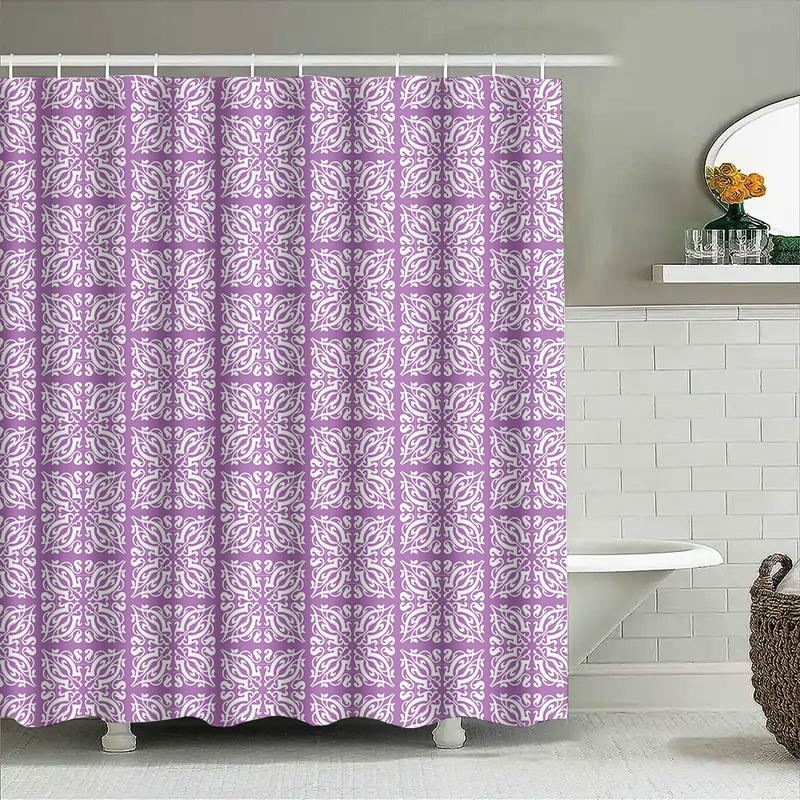 Vintage Blumen Badematte Duschvorhang: Lila-Weiß gemustertes Stoff für Badezimmerdekoration Weiches wasserdichtes Material Einheitsgröße