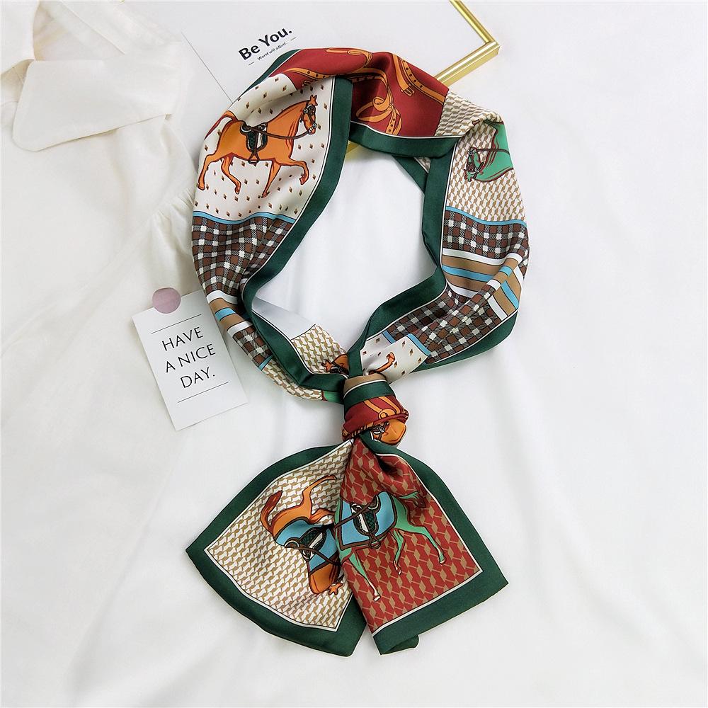 

«Женский шелковый длинный узкий шарф – двухсторонний, модный на весну, лето и осень с корейскими мотивами» 13x145 cm