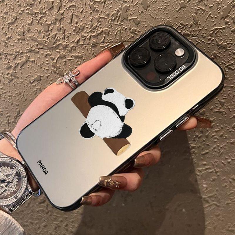 

Cute Painter Panda Back Cartoon Lens Circle Skin Phone Case For iPhone 17 Air 16 Pro Max 16E 15 14 Plus 13 12 11 X XR Back Cover iPhone XR