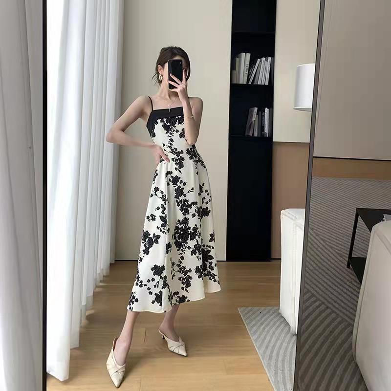 Summer French Suspender Skirt Temperament Floral Suspender Dress Women's New Light and Mature Style Thin Waist Dress
