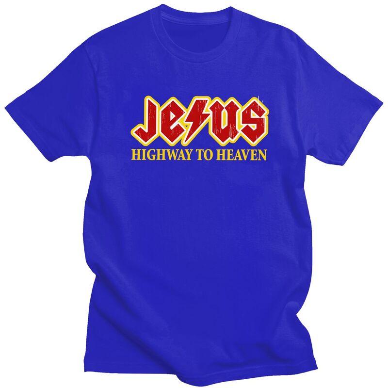 Custom Jesus Rocks Highway To Heaven T Shirts for Men 100 Cotton Tee Tops Tshirts Short Sleeve Fashion Tshirt Clothes