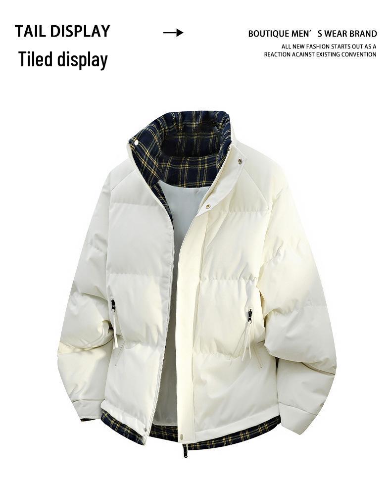 Stylish Patchwork Color Block Winter Cotton Jacket - Warm, Loose, Comfortable Stand Collar Coat.