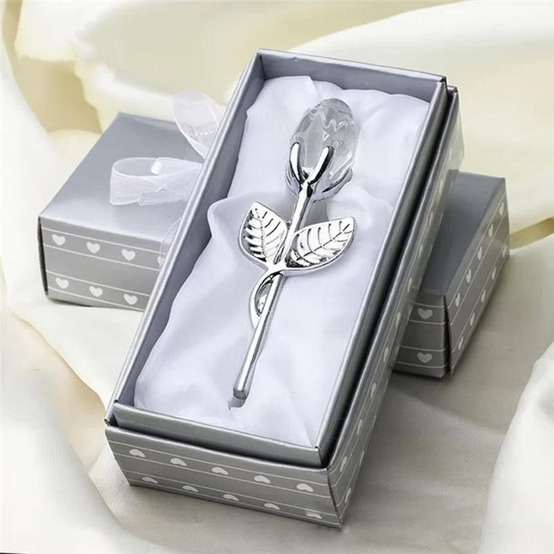 Mini Crystal Glass Roses Wedding Party Valentine's Day Gifts Creative Christmas Souvenirs Home Wedding Decoration Rose Ornaments