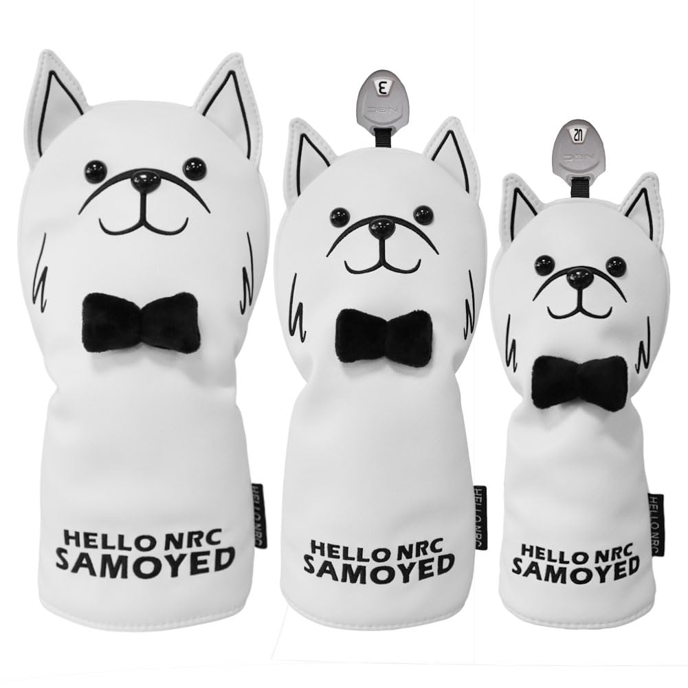 

Waterproof Samoyed Golf Headcovers for Fairway Drivers and Universal Clubs Woods, Woods, (440cc, 460cc), Utilities, (Single Set) (Driver, Gentleman, белый