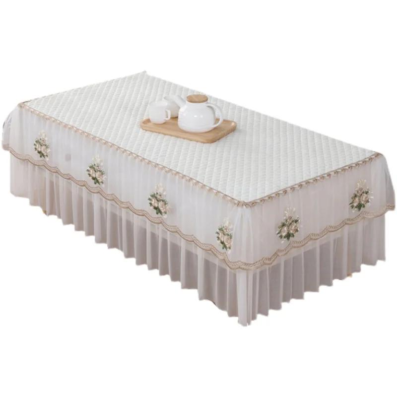 Bawełniany Biały Prostokątny Obrus Koronkowy Stolik Kawowy Ochrona przed Kurzem z Haftem Szafka TV Dwuwarstwowy Wszechstronny Obrus