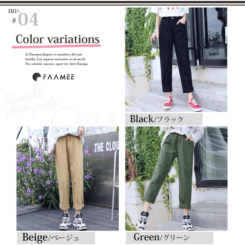 Famy Straight Chino Pants with Elastic Waist and 3 Sizes M to XL Women's Pockets, Colors, (03. XL, Black)