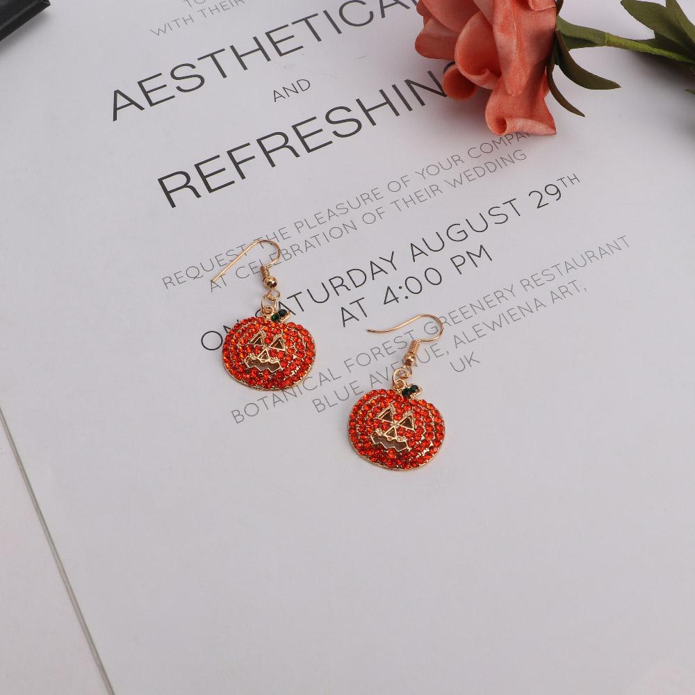 Gold Zinc Zinc Alloy Rhinestone Party Jewelry Orange Pumpkin Women Halloween Earrings Korean Dangle Earrings