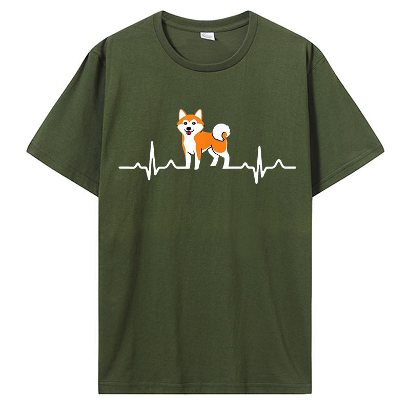 Shiba Inu Herzschlag Shirts Herren Paar Benutzerdruck Niedlicher Hund Kurzarm Vatertags T-Shirts