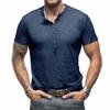 Summer Men’s Casual Tops: Classic Men’s Henley-style Short-sleeved T-shirt with A Stand-up Collar