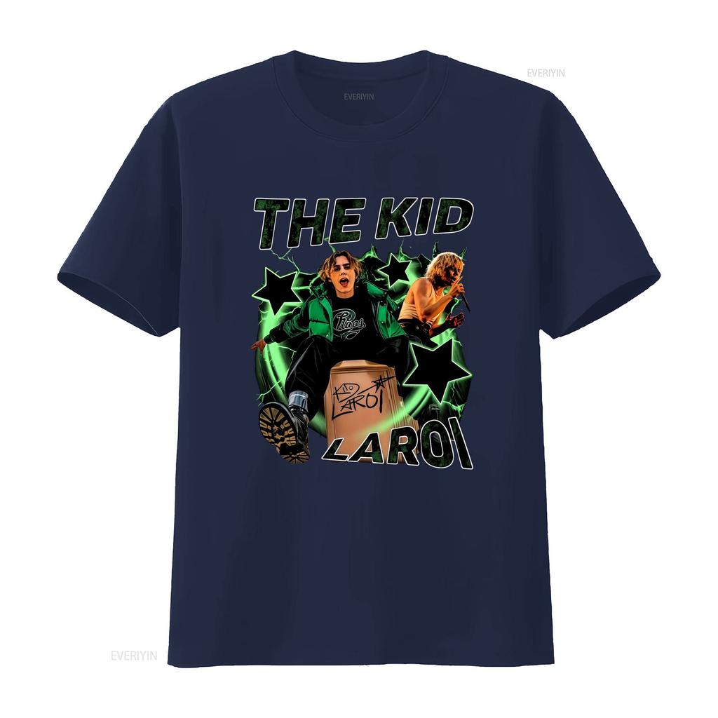 Vintage Sokak Giyimi The Kid LAROI Rapçi Yeşil Neon Şimşek Yıldız Baskılı Hip Hop Müzik Günlük Tişört vintage Yıkanmış moda