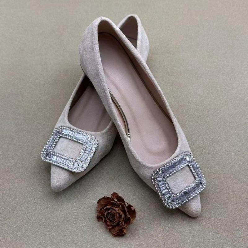 Flats Shoes Women Flash Diamond Buckle Pointed Flat Sole Single Shoe for Women's Work Shoes Comfortable for Work