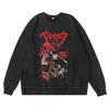 Heavyweight 360g Washed Vintage Berserk Anime Streetwear Cotton Pullover Hoodie-Free Crewneck Sweatshirt Men