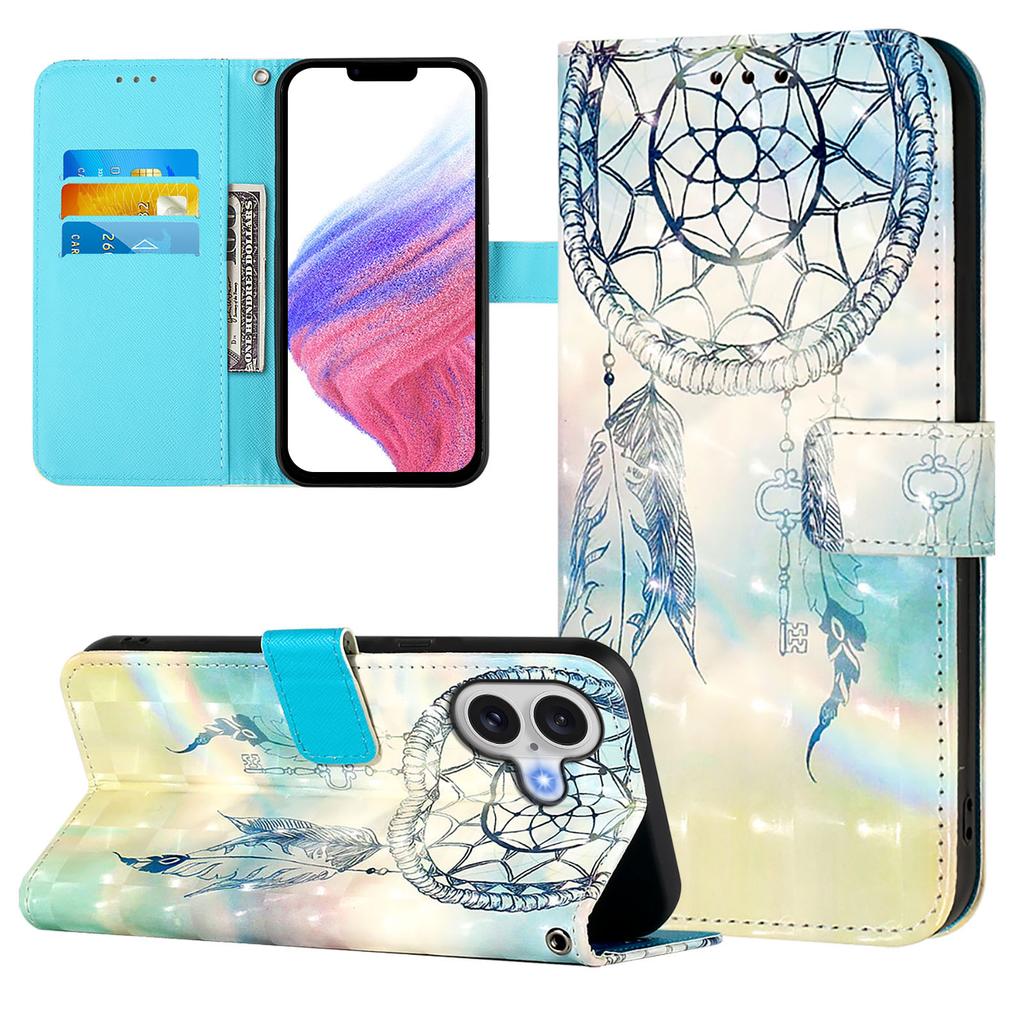 For iPhone 17 Leather Case Pattern Printing Wallet Stand Mobile Cover with Strap