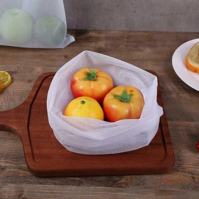 5pcs Fruit Vegetable Storage Mesh Bags Reusable Net Bags Kitchen Food Organizer Washable Toys Grocery Storage Packaging Bag