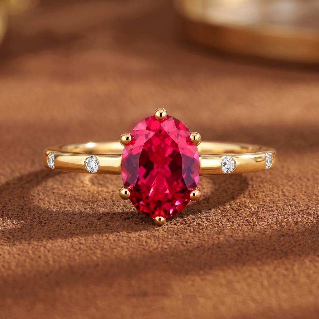 Classic Cultivation Oval Pigeon Blood Red Corundum Ring Female High Sense Temperament Light Luxury Versatile Commuter Golden Treasure Girl