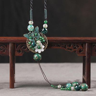 Damen-Halskette mit Anhänger, Retro-Ethno-Stil, lange Jade-Halskette, Pullover-Kette, Lucite-Accessoires, Schmuck-Geschenk