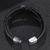 Trendy Style Charm Men Bracelet Layered Leather With Stainless Steel Handmade Bangles Wristband
