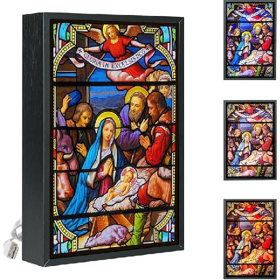 Декоративный светильник Священного Сердца Иисуса, вдохновленный стилем церковных витражей - светильник Божественного Милосердия для праздничного украшения, с регулировкой 3 цветов Style 009