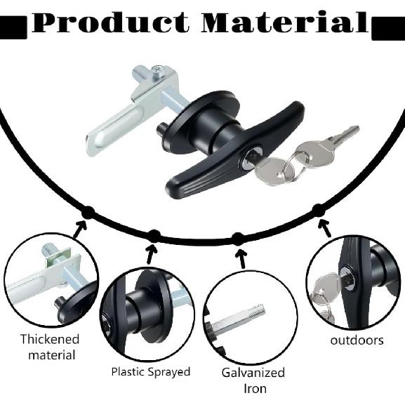 2PCS Truck Cap Locking T-Handle, Camper Shell Accessories, T-Handle Latch With Keyed Lock, Truck Camper Shell Lock, Key Alike Black T-Handle Locks